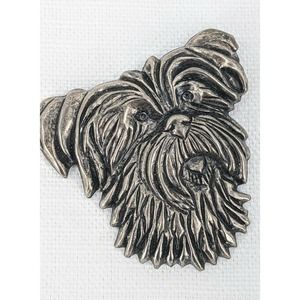 Metal Dog Head Brooch Pin Silver Tone